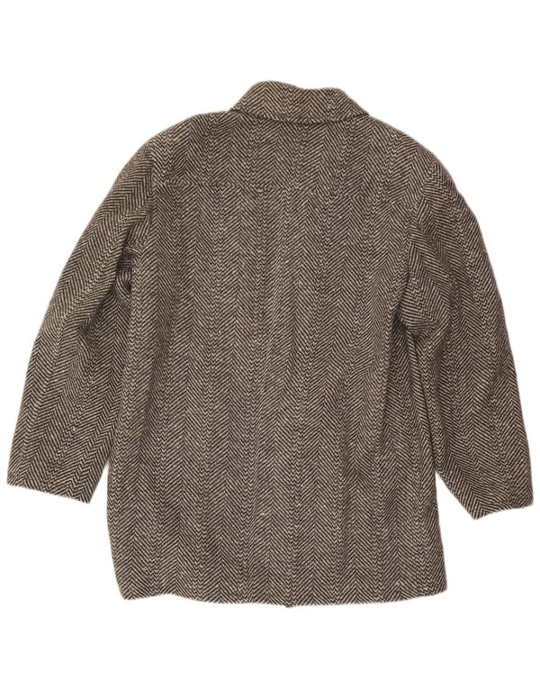 Vintage Mens Overcoat IT 50 Large Grey Herringbone Wool