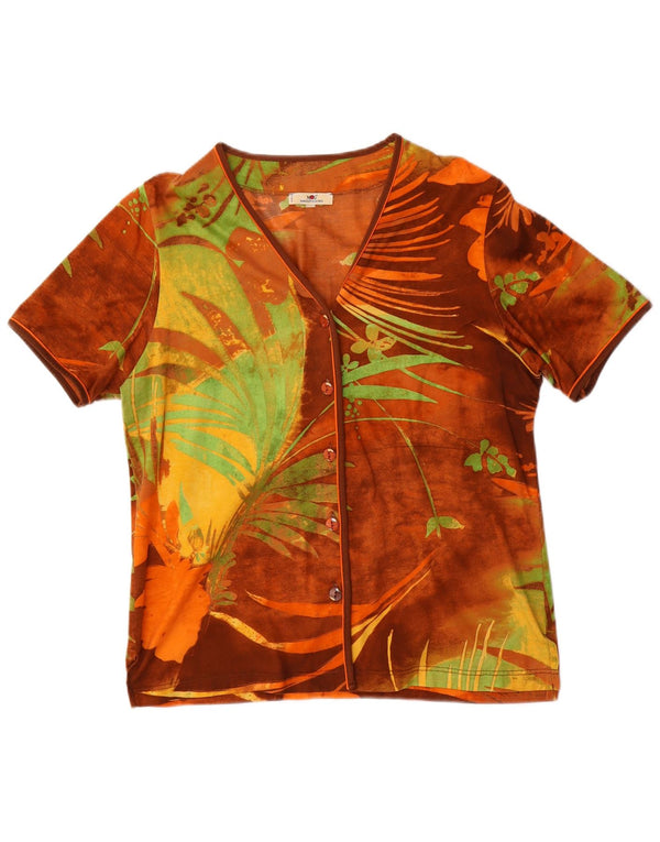 Maglificio MG Womens Short Sleeve Shirt Blouse UK 14 Medium Orange Floral