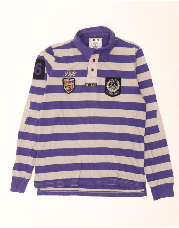 Polo da rugby da uomo a maniche lunghe con grafica Datch XL in cotone a righe viola