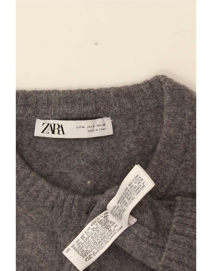 Maglione cardigan corto da donna Zara UK 12 Lana grigio medio