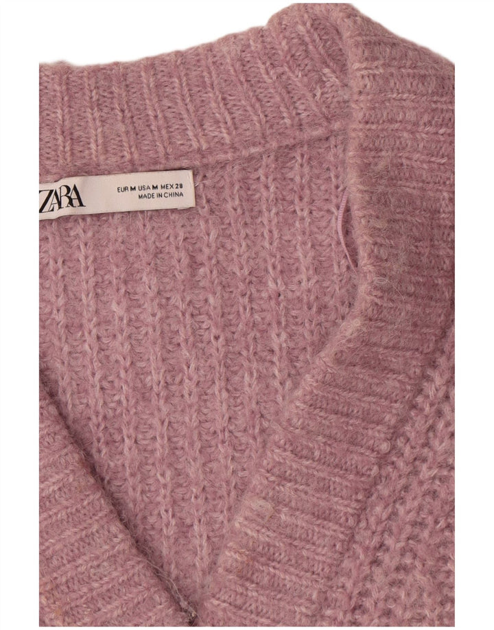 Maglione cardigan oversize da donna Zara UK 14 Poliestere rosa medio