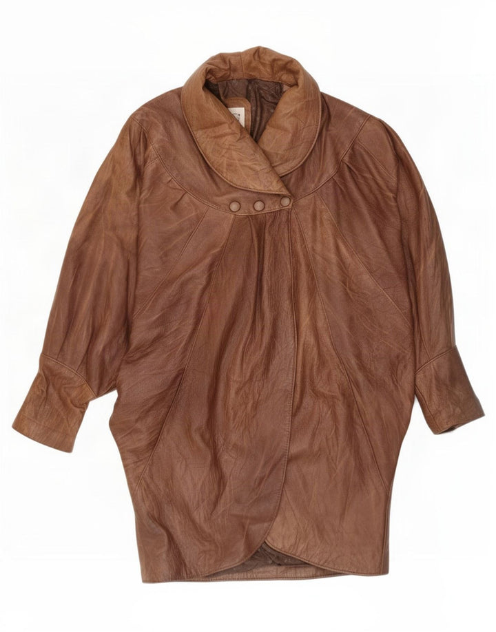 Cappotto vintage in pelle di pipistrello da donna UK 16 grande marrone