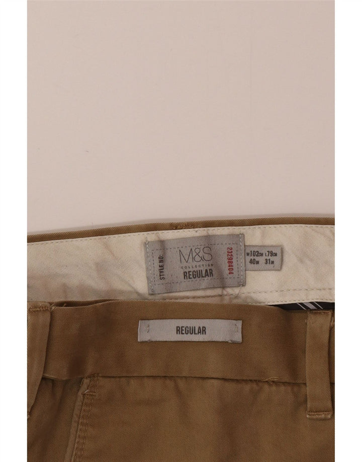 Pantaloni chino regolari da uomo Marks & Spencer W40 L31 cotone marrone