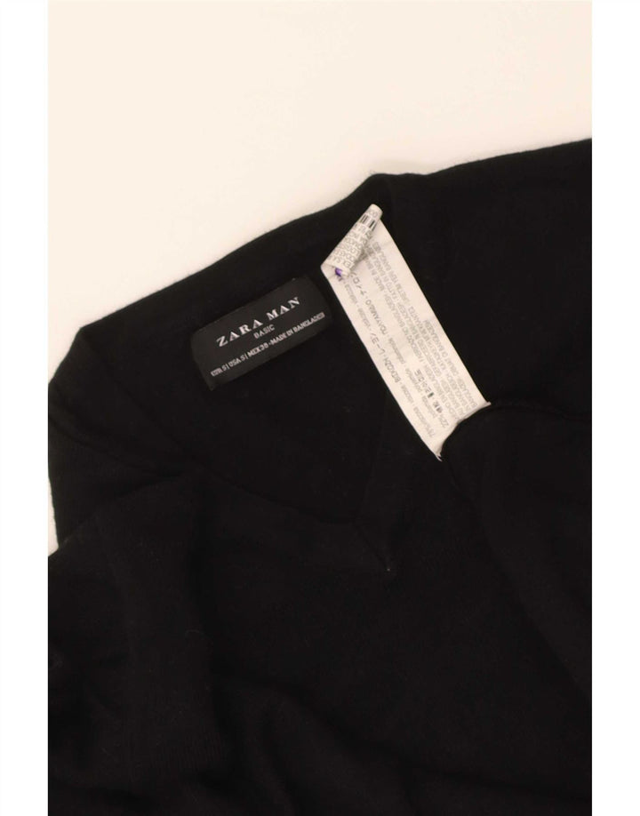 Maglione Zara da uomo con scollo a V piccolo in viscosa nera