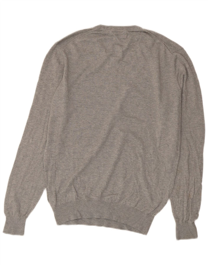 Massimo Dutti Maglione da uomo con scollo a V in cotone screziato grigio medio