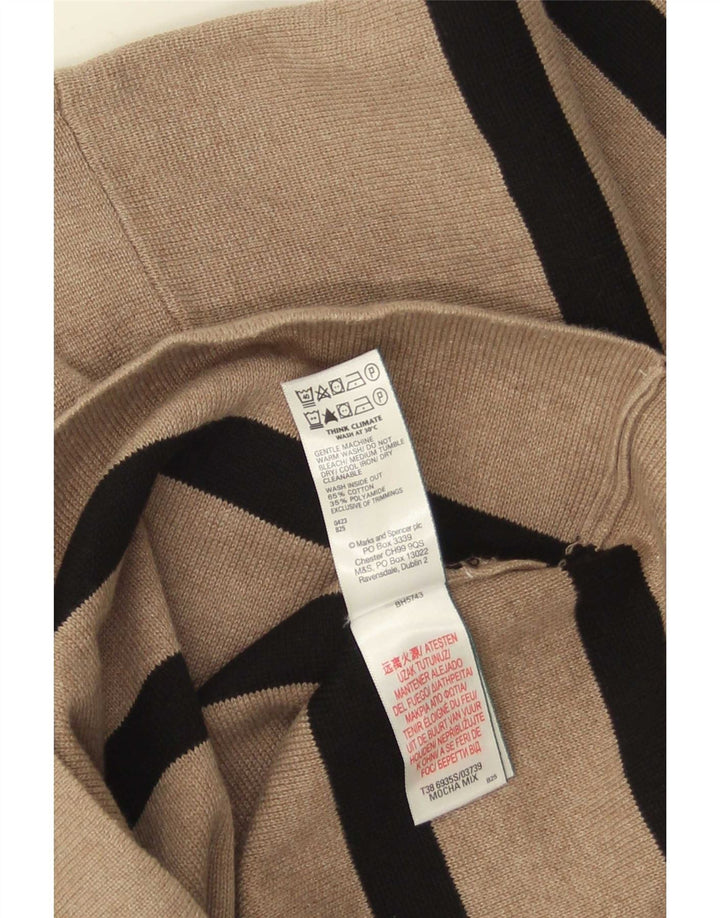 Maglione maglione girocollo da donna Marks & Spencer UK 12 a righe beige medio