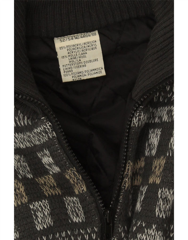 Giubbotto bomber vintage da uomo lavorato a maglia IT 52 XL grigio Fair Isle poliacrilico