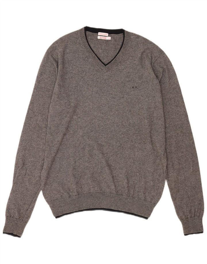 Maglione maglione con scollo a V da uomo Sun68 XL in cotone grigio