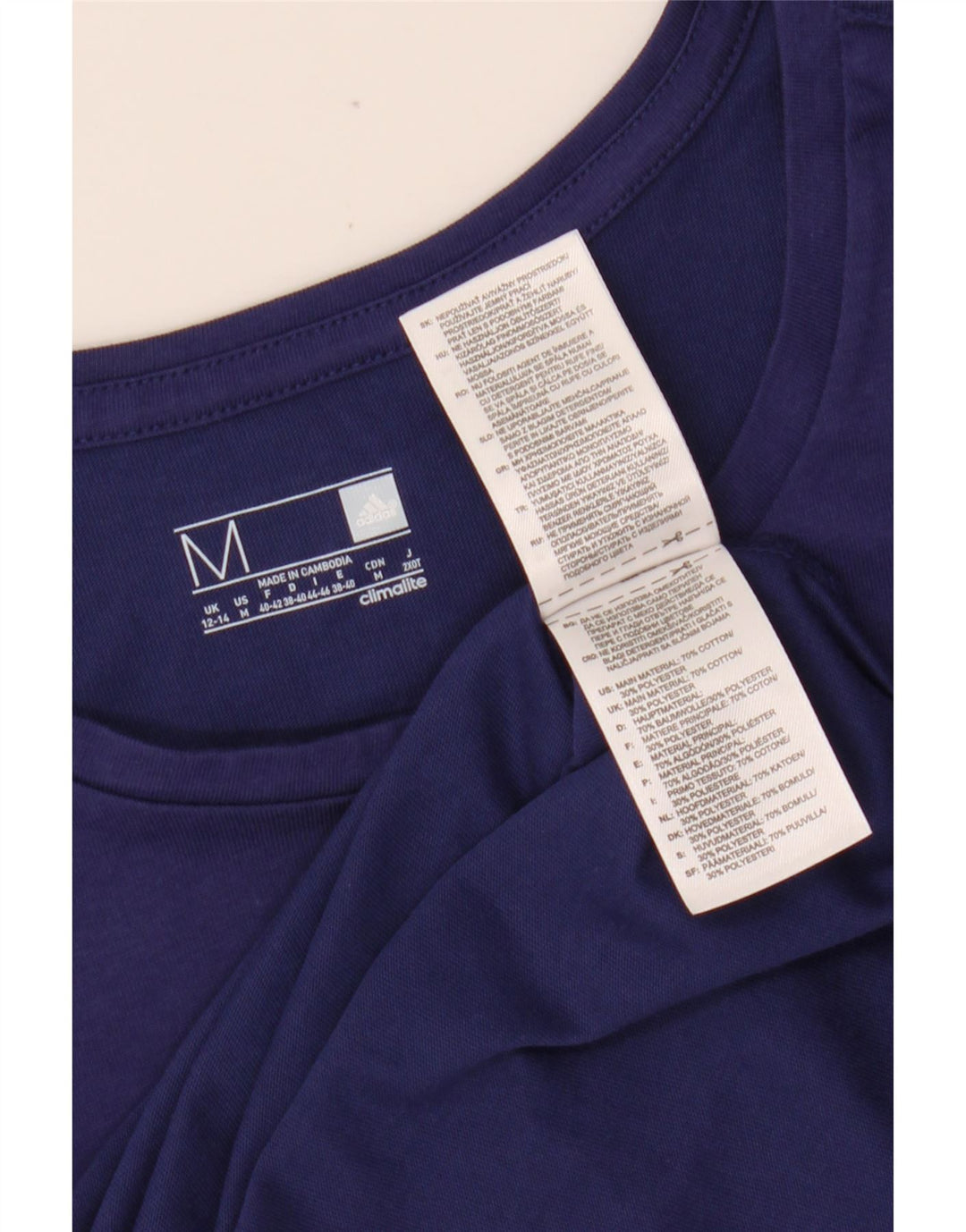 T-shirt grafica ADIDAS da donna Climalite UK 12/14 medio blu navy