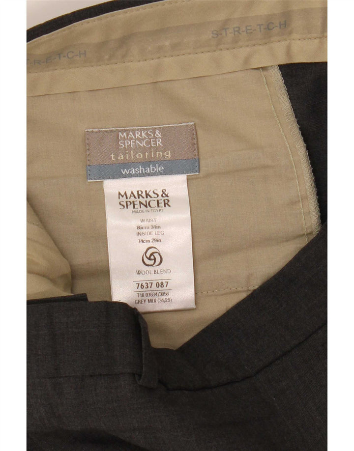 Pantaloni da abito dritti su misura da uomo Marks & Spencer W34 L29 poliestere grigio