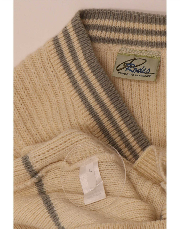 Rodes Maglione da uomo con scollo a V, maglione grande, in lana bianco sporco