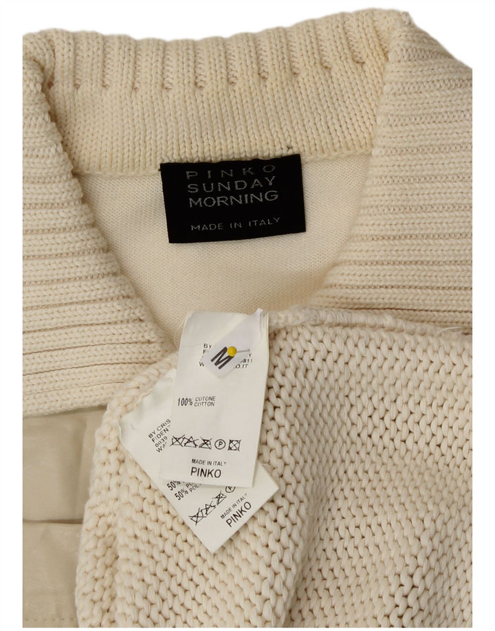 Maglione cardigan da donna Pinko UK 14 cotone bianco sporco medio