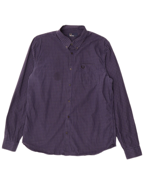 FRED PERRY Camicia da uomo grande in cotone a quadretti blu navy