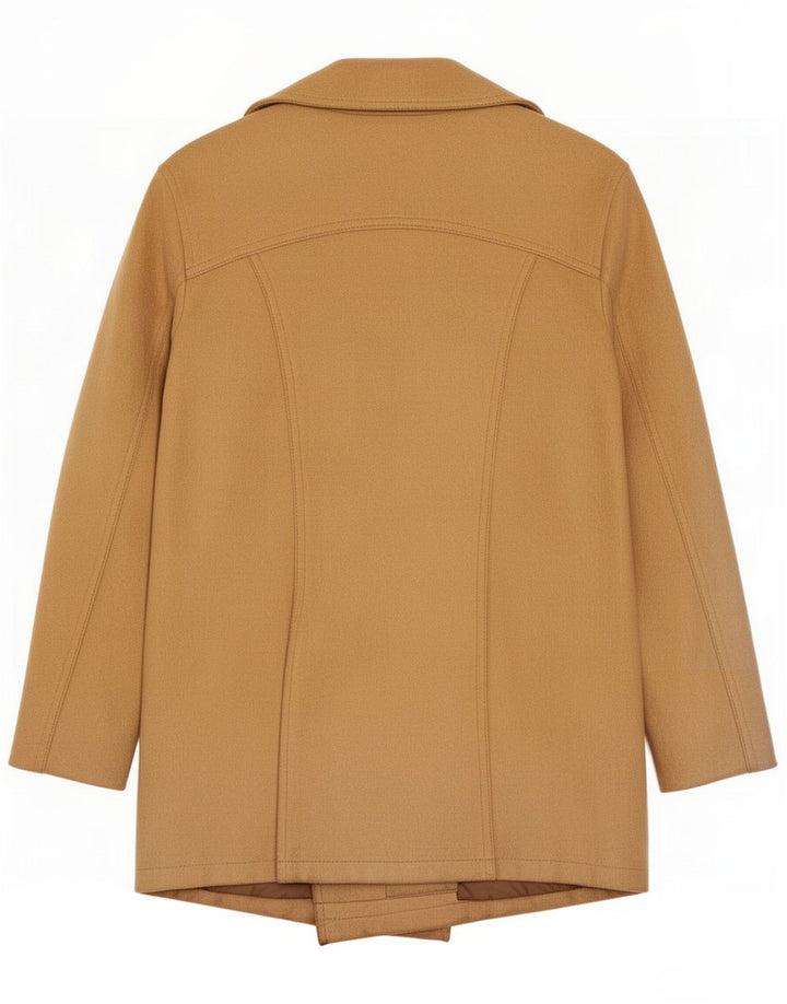 Cappotto doppiopetto vintage in pelle scamosciata da uomo UK 36 piccolo beige