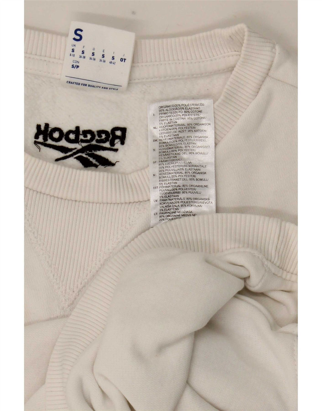 Felpa Reebok da donna con grafica corta, maglione, UK 8/10, piccola, poliestere bianco