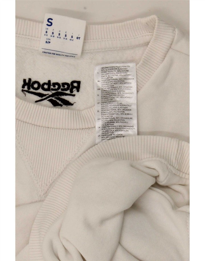 Felpa Reebok da donna con grafica corta, maglione, UK 8/10, piccola, poliestere bianco