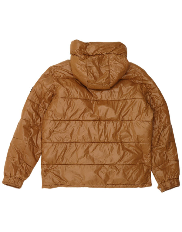 Giacca imbottita con cappuccio da uomo Michael Kors UK 40 grande poliestere marrone