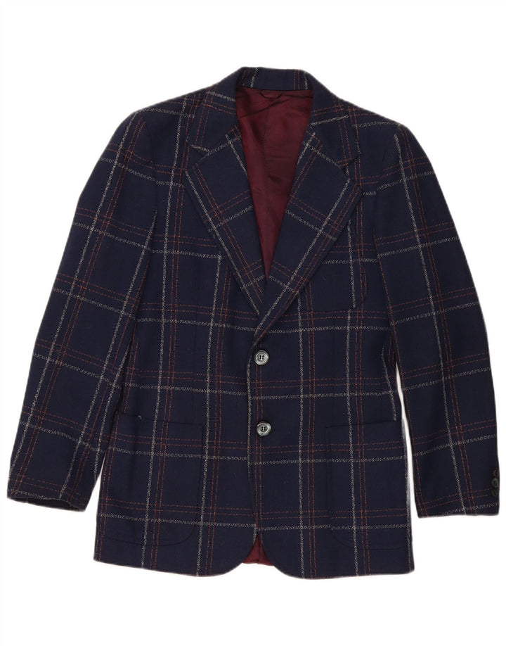 Giacca blazer vintage da uomo a 2 bottoni UK 36 piccola classica scozzese blu navy