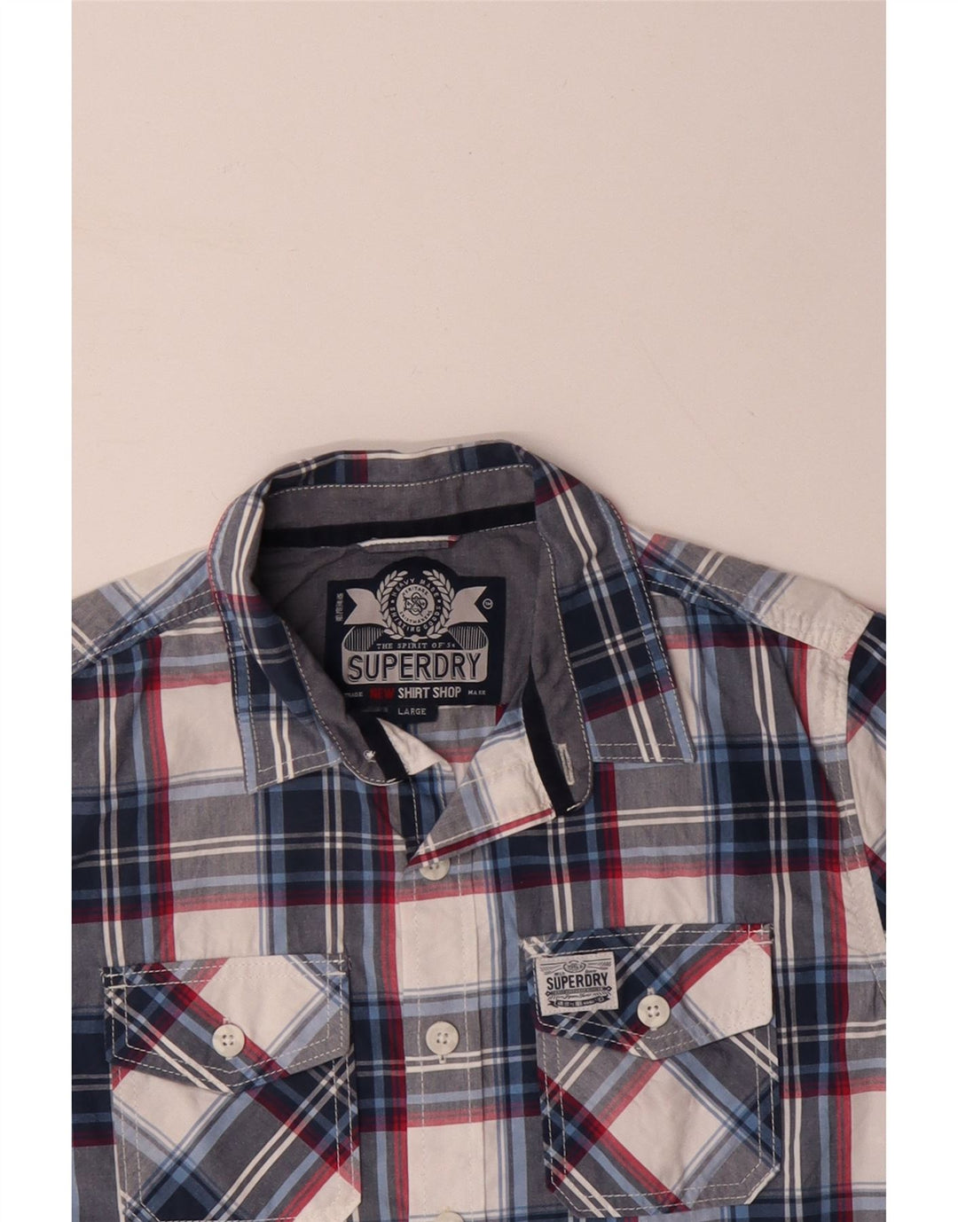 Camicia a maniche corte da uomo SUPERDRY grande cotone a quadri blu navy