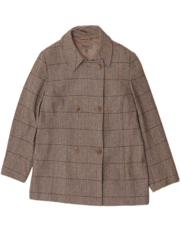 Cappotto doppiopetto da donna Marks & Spencer UK 18 XL lana vergine a quadri grigi