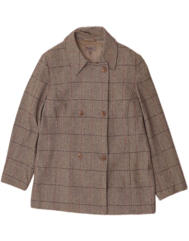 Cappotto doppiopetto da donna Marks & Spencer UK 18 XL lana vergine a quadri grigi