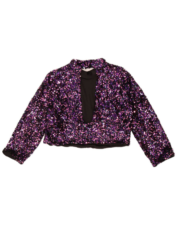 Top corto da donna con maniche a 3/4 Zara, taglia UK 14, grande viola screziato