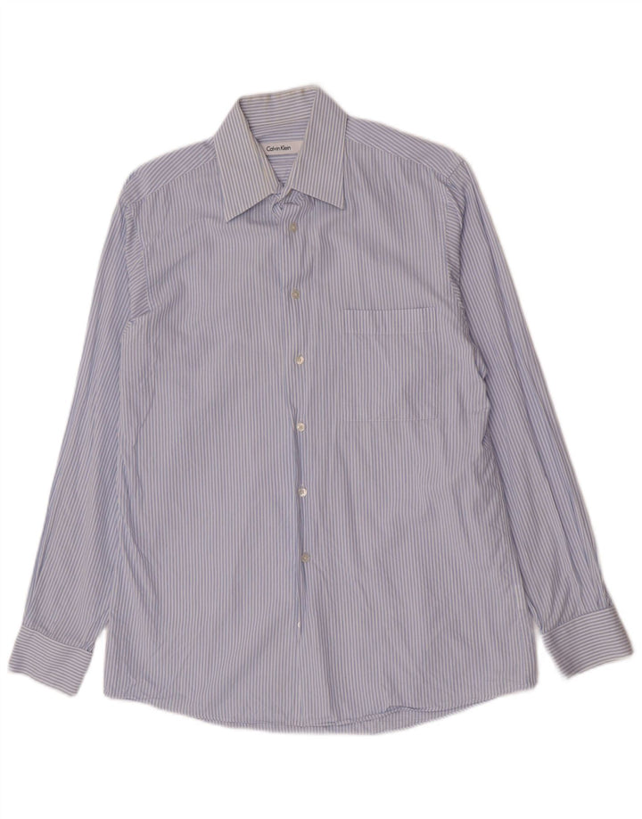 Camicia da uomo Calvin Klein taglia 15 1/2 cotone a righe blu medio