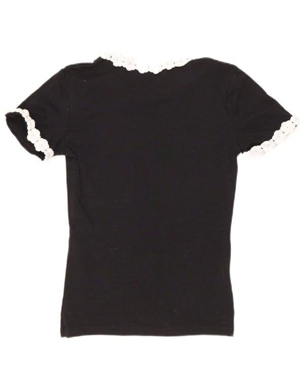 T-shirt corta da donna Zara UK 8 piccola in cotone floreale nero