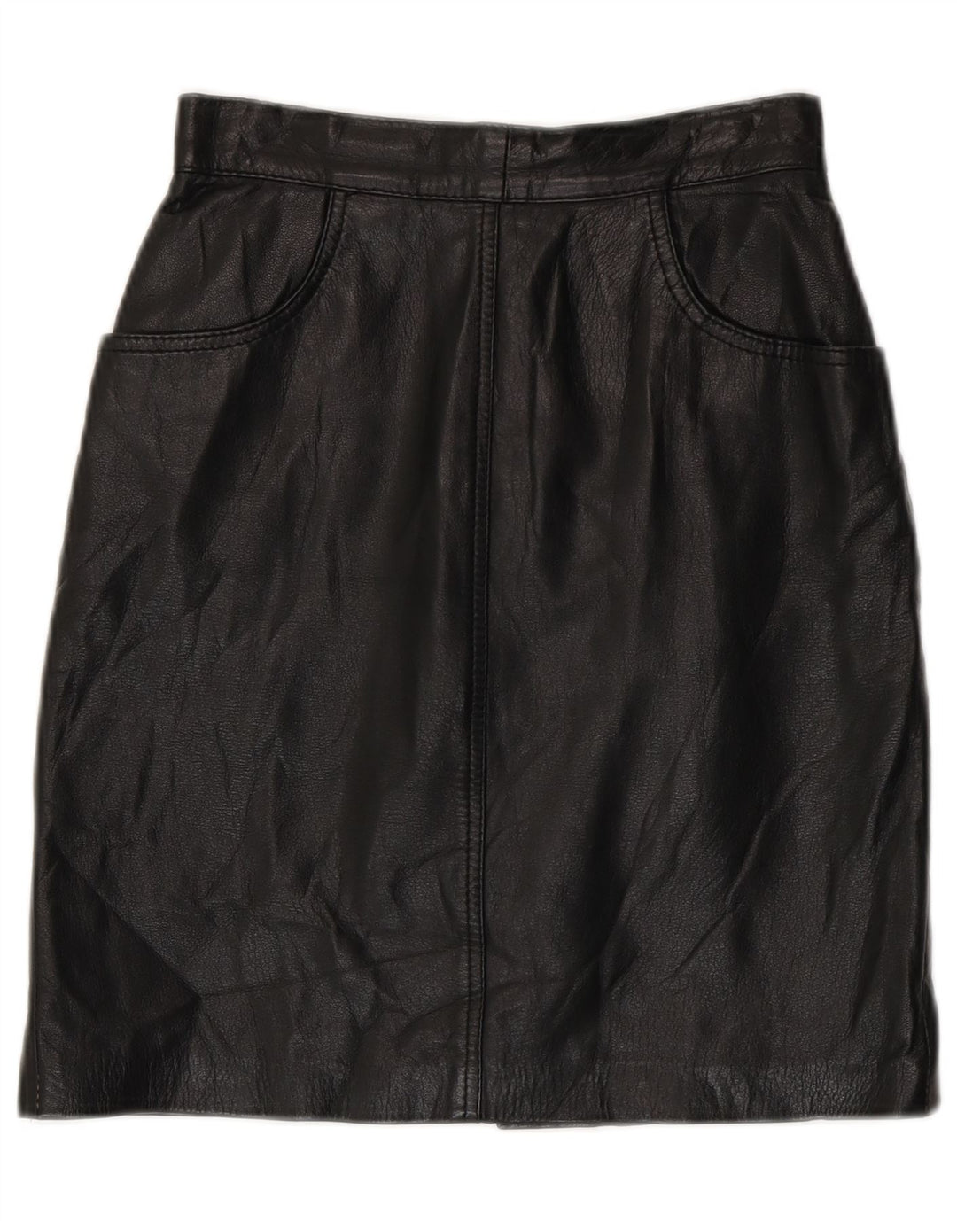 Gonna in pelle a vita alta da donna vintage IT 42 media W24 nera