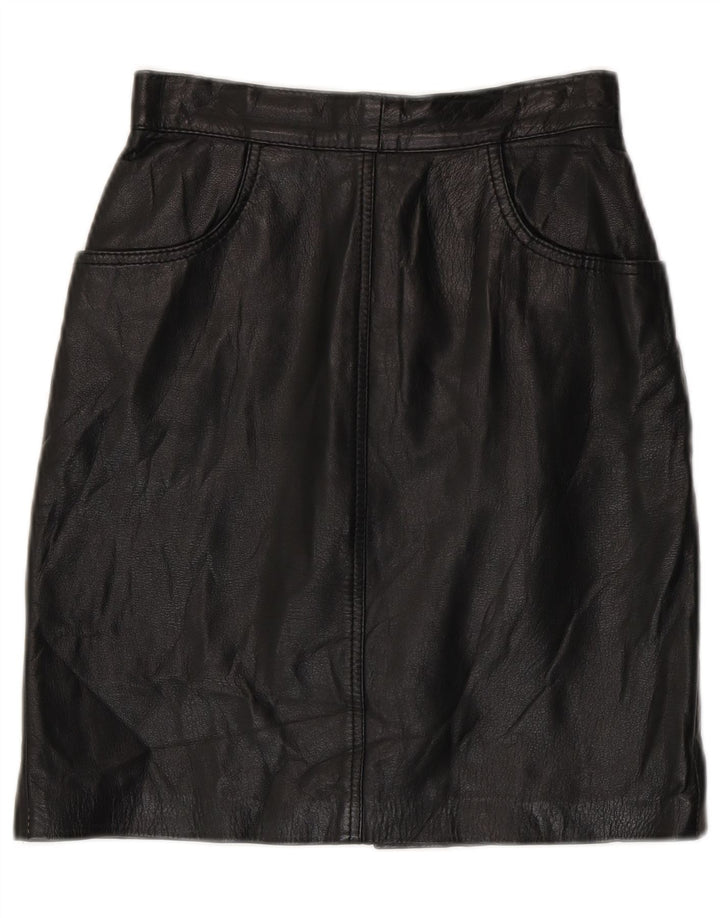 Gonna in pelle a vita alta da donna vintage IT 42 media W24 nera