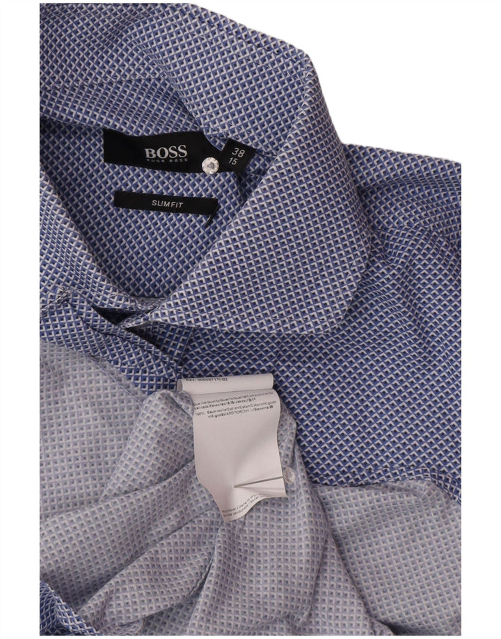 Camicia slim fit da uomo Hugo Boss taglia 38 15 cotone maculato blu medio
