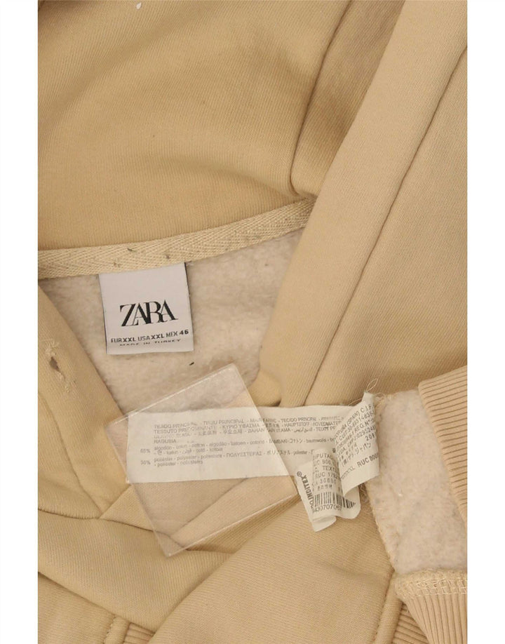 Felpa con cappuccio da uomo Zara 2XL in cotone beige