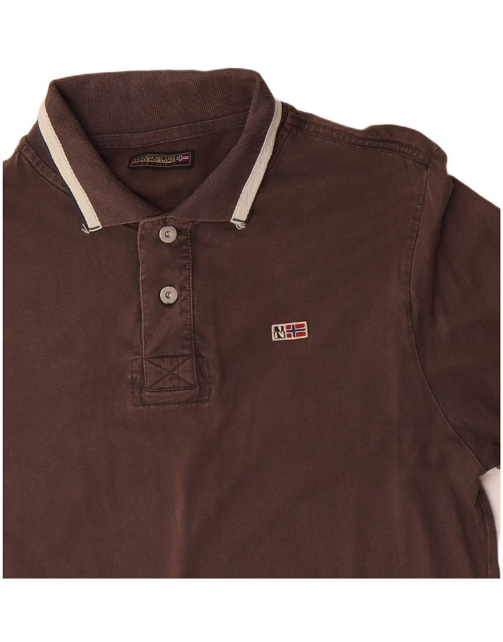 NAPAPIJRI Mens Polo Shirt Large Brown Cotton
