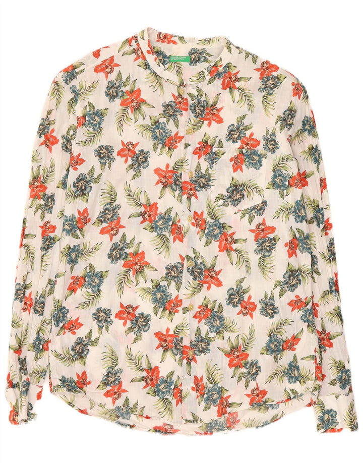 Camicia Benetton Uomo Large Cotone Floreale Bianco