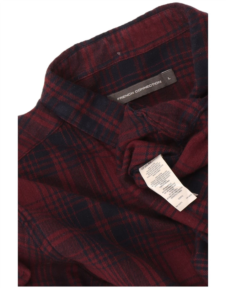 Camicia da uomo in flanella French Connection, cotone a quadri bordeaux grandi