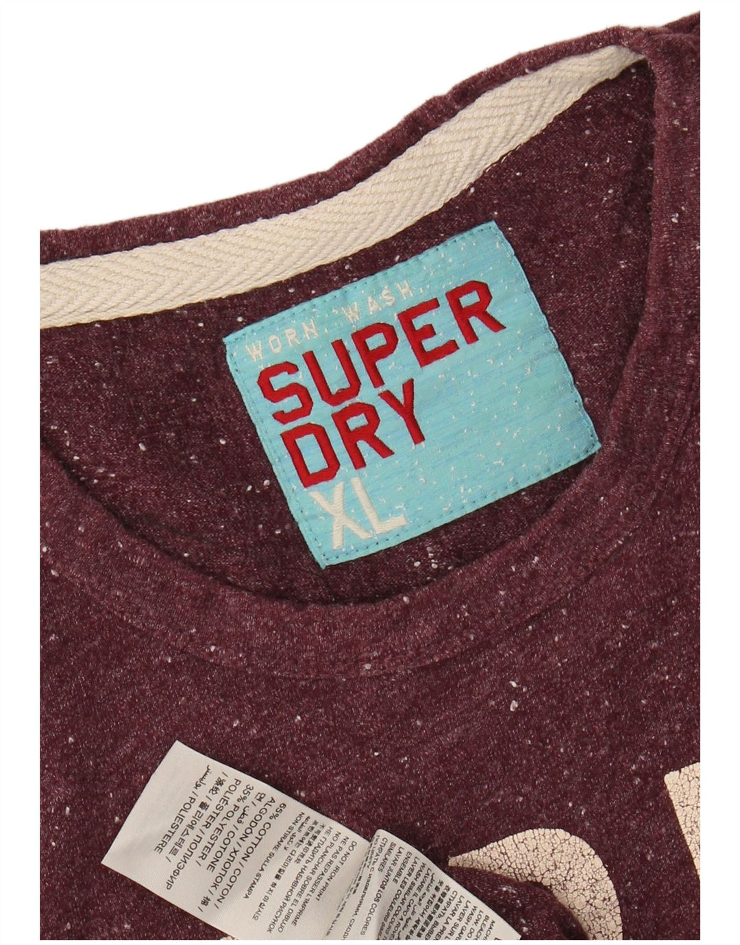 T-shirt grafica da uomo SUPERDRY Top XL in cotone screziato bordeaux