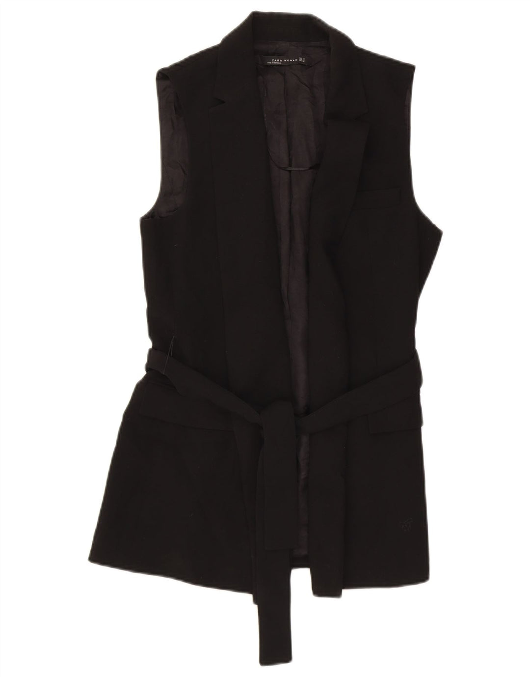 Gilet lungo da donna Zara UK 8 piccolo poliestere nero