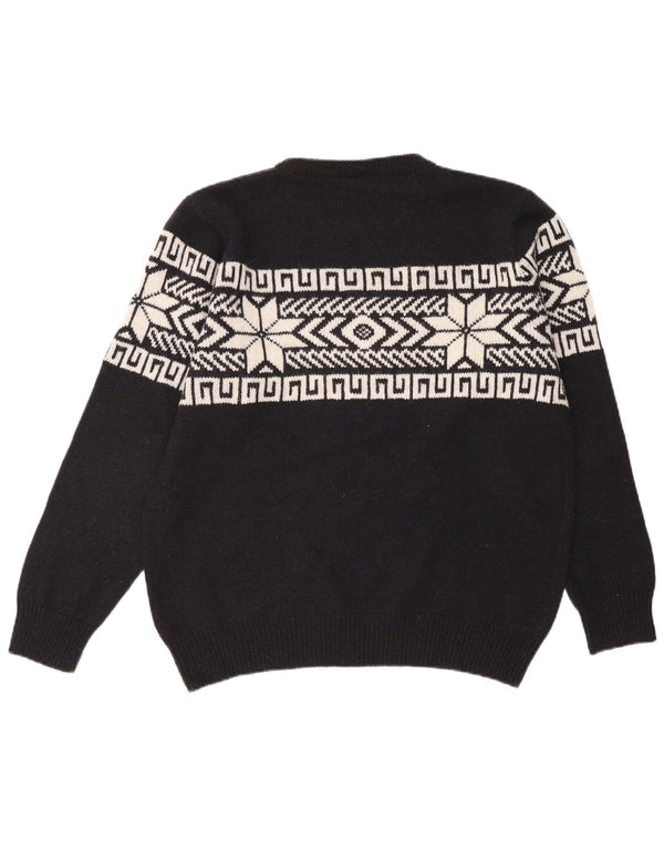 Maglione maglione girocollo vintage da uomo XL blu navy Fair Isle poliacrilico