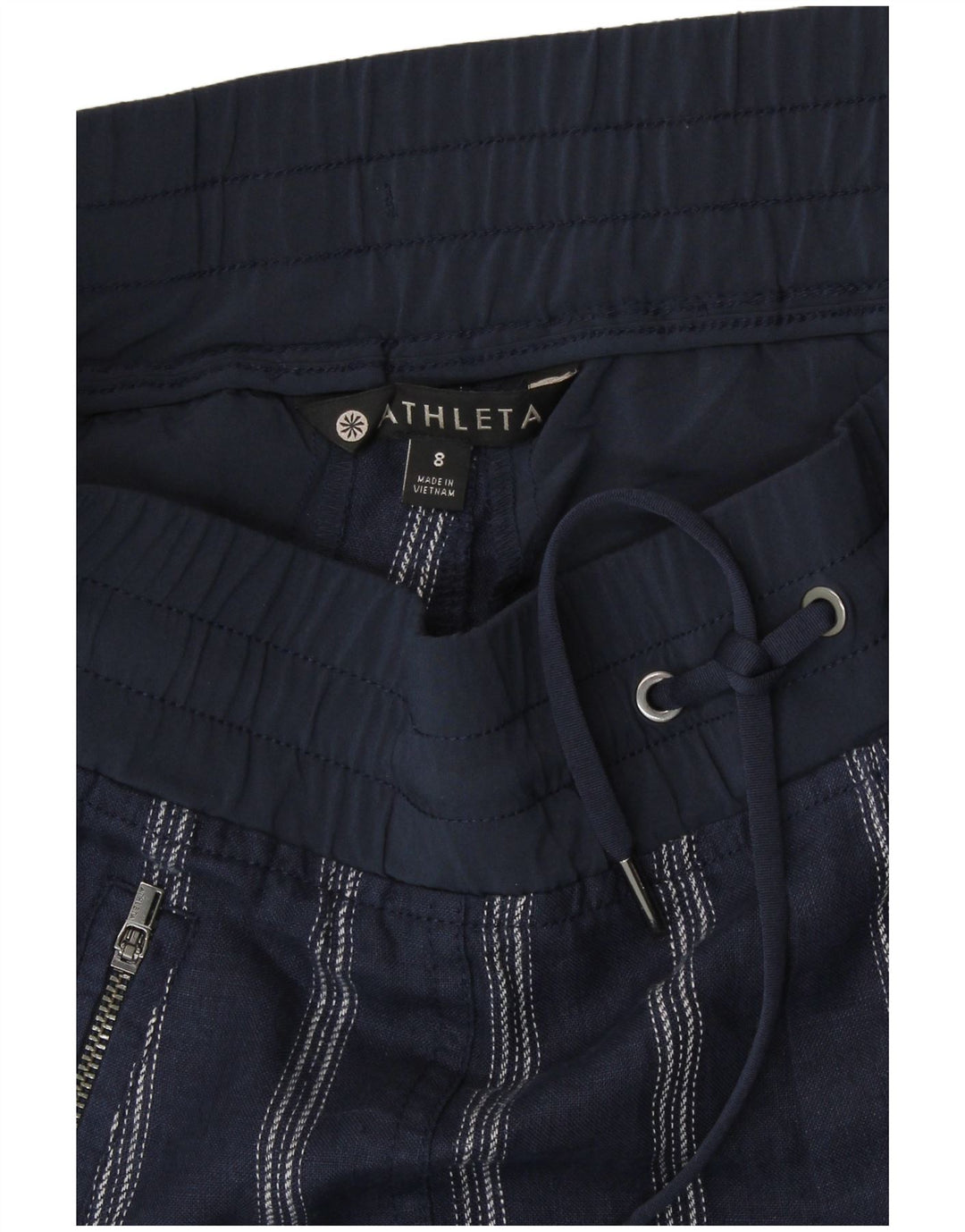 Pantaloni da tuta da donna Athleta US 8 Lino a righe blu navy medio