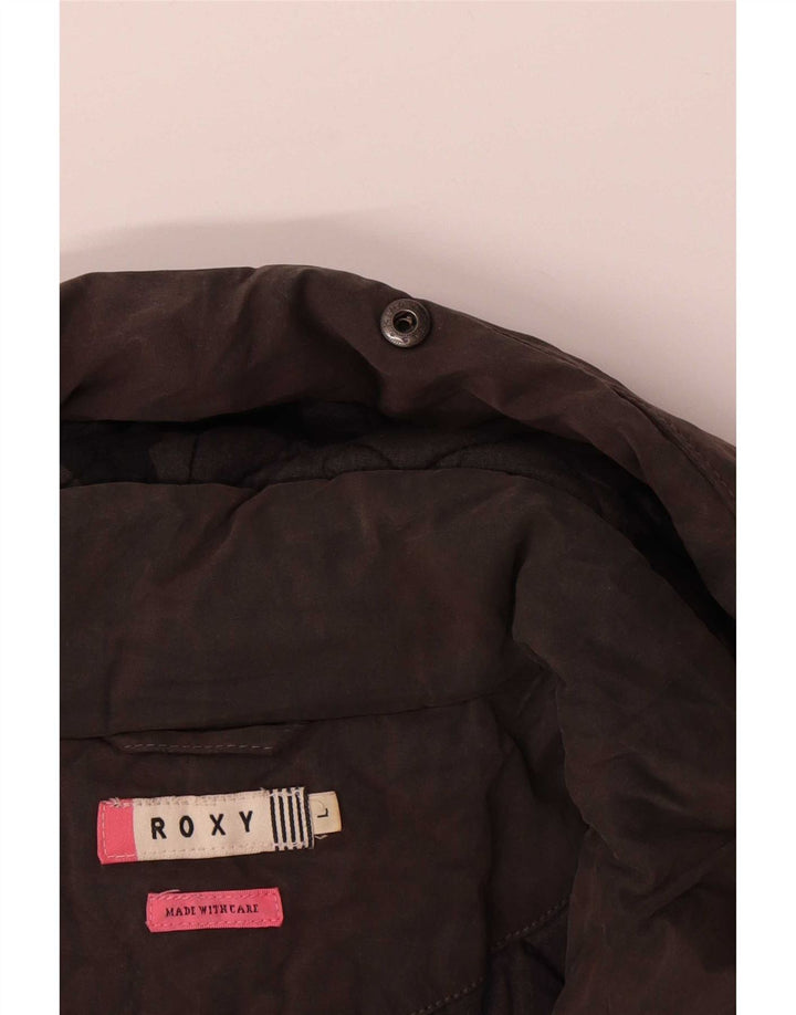 Giubbotto bomber con cappuccio da donna Roxy UK 16 grande cotone color block marrone