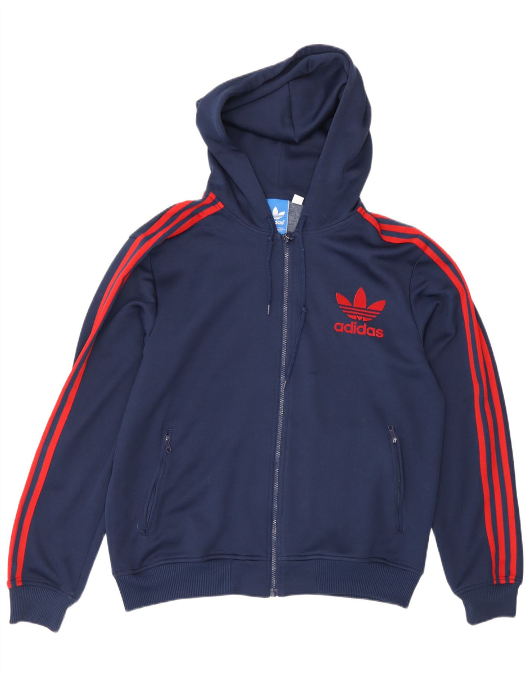 Maglione con cappuccio e zip grafica da uomo Adidas medio in poliestere blu navy