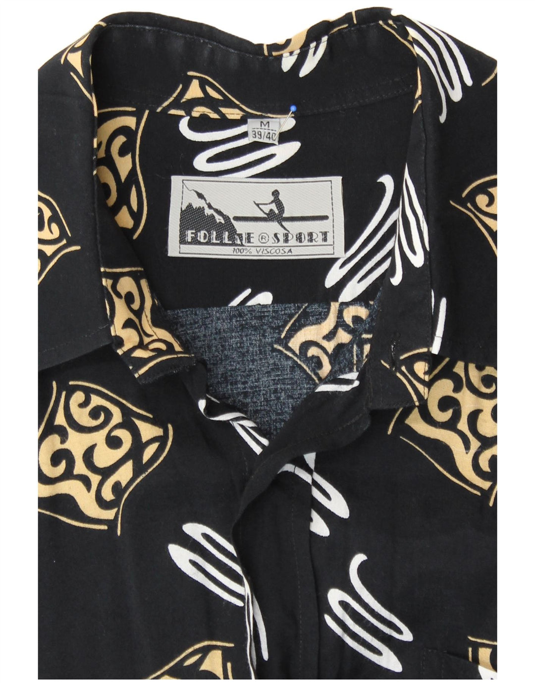 FOLLIE Mens Abstract Pattern Short Sleeve Shirt Size 39/40 Medium Black