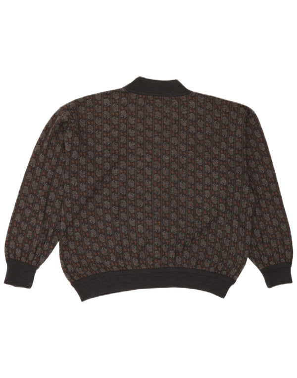 Maglione maglione vintage da donna con collo dolcevita UK 16 grande motivo cachemire marrone