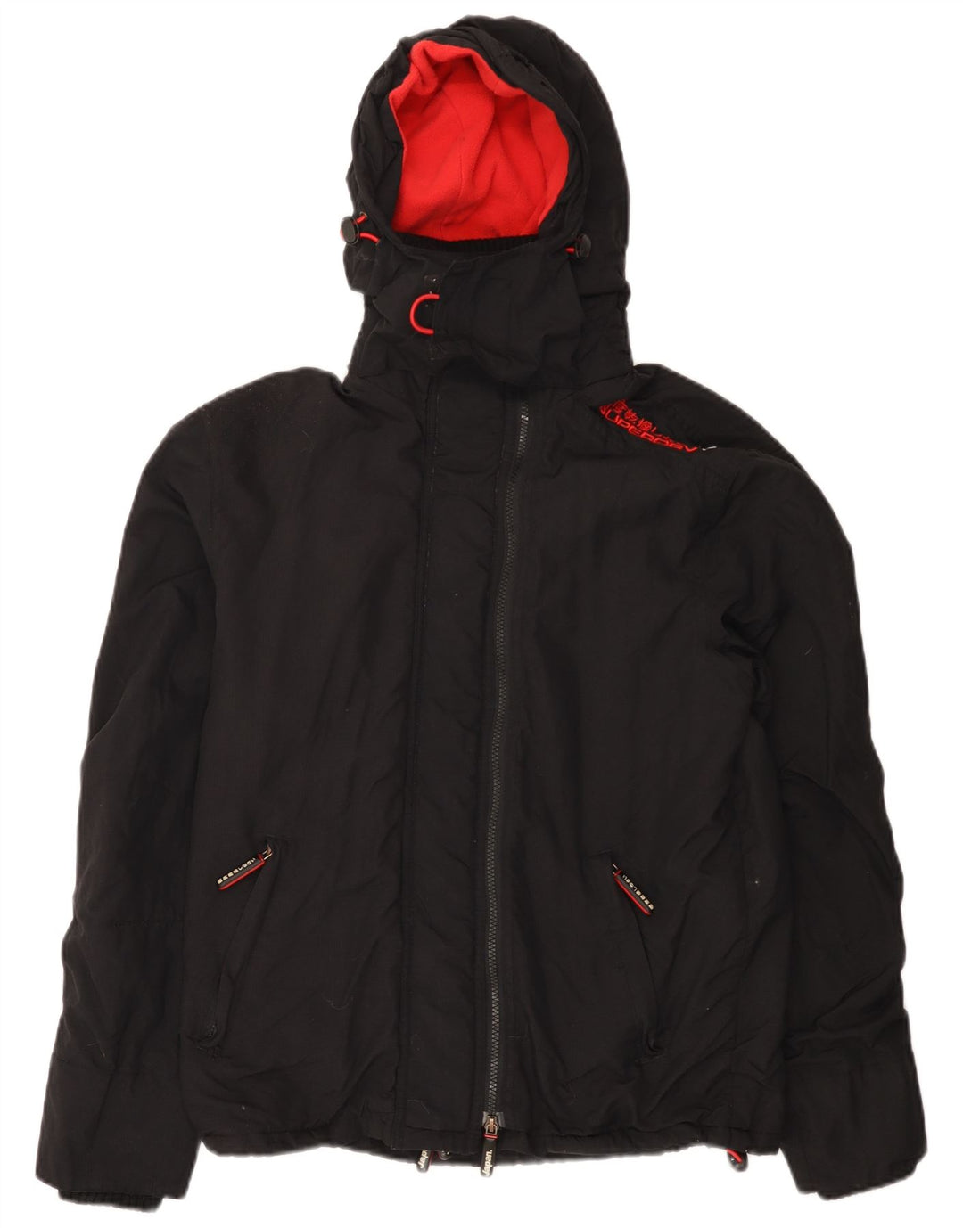 Giacca a vento con cappuccio grafica da donna Superdry UK 14 nylon nero medio
