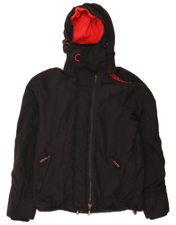 Giacca a vento con cappuccio grafica da donna Superdry UK 14 nylon nero medio