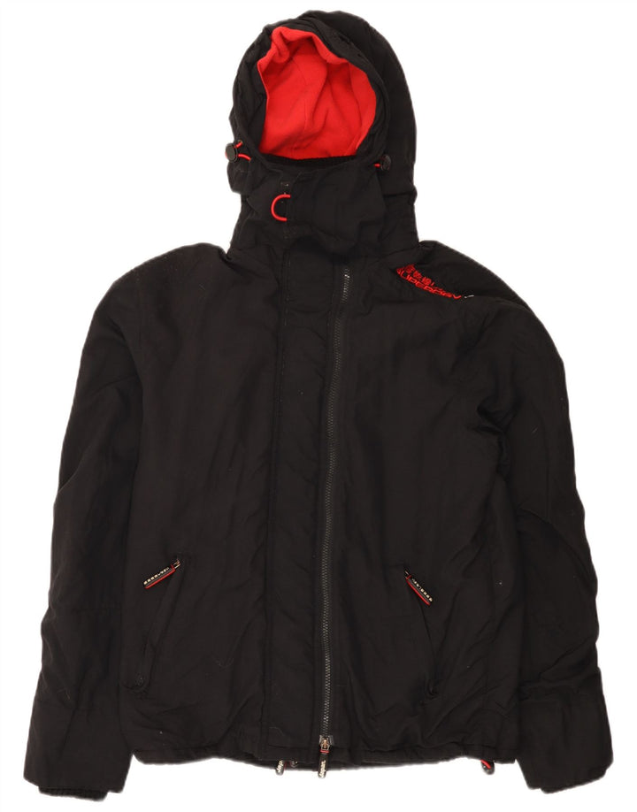 Giacca a vento con cappuccio grafica da donna Superdry UK 14 nylon nero medio