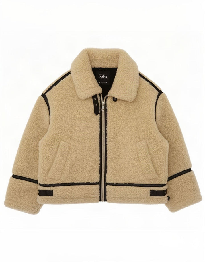 Giacca Sherpa oversize da donna Zara UK 14 Large Beige Colourblock
