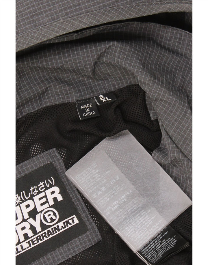 Giacca antipioggia da uomo con cappuccio grafico Superdry UK 46 3XL Poliestere a quadri grigio
