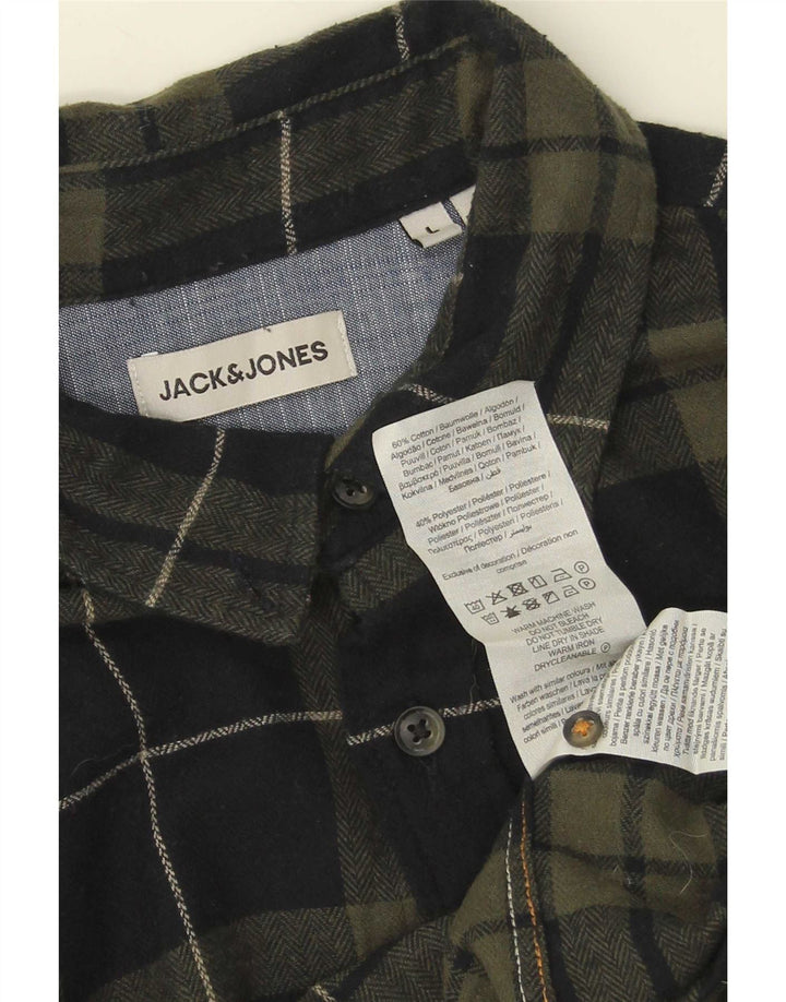 Jack & Jones Camicia da uomo in flanella di cotone a quadri verdi grandi