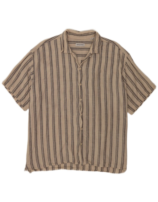 Camicia a maniche corte da uomo Jack & Jones XL in cotone a righe beige